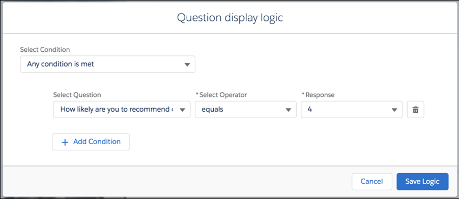 Question display logic modal
