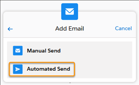 Adding an automated email step in the Sales Cadence Builder.
